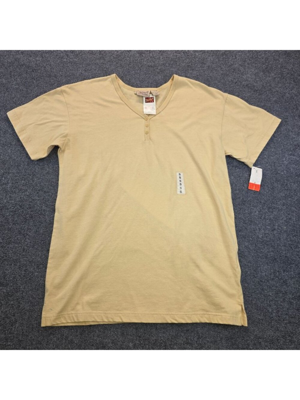 Vintage Woolrich Cotton Henley T Shirt Small Beige USA 90s Casual Outdoor Preppy